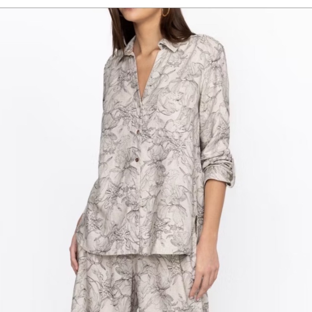 Johnny Was Etched Floral Relaxed Linen Shirt Linen Blend Size Medium